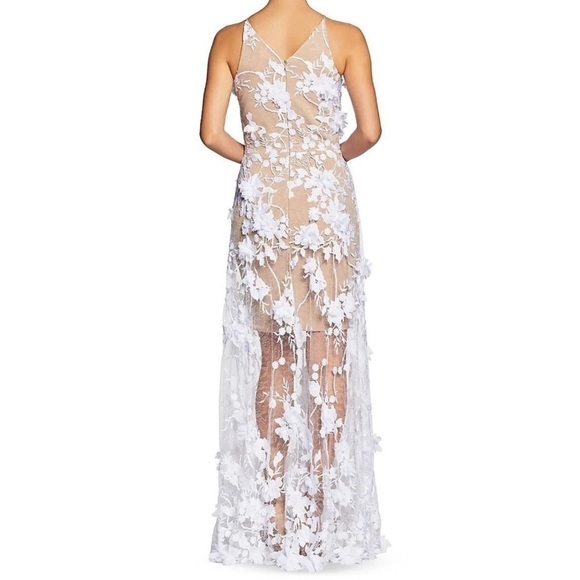 Dress the Population Sidney Floral Appliqué Illusion Sheer Gown White/Nude M - Picture 3 of 13